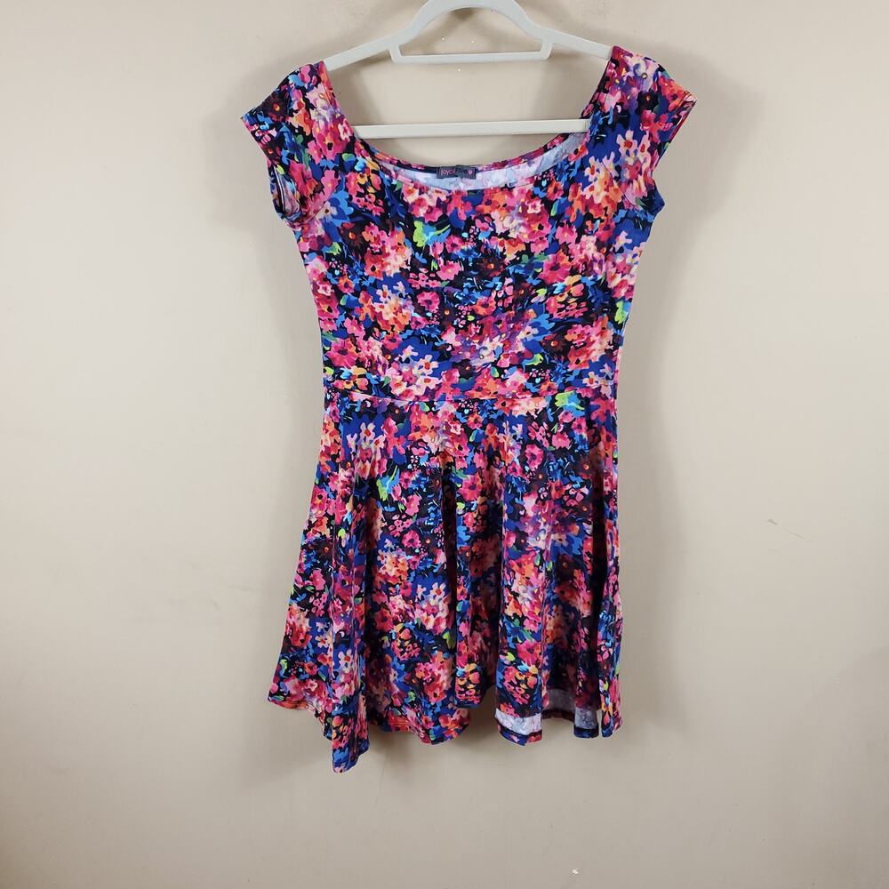 Joyce Leslie Pink Floral Fit and Flare Short Sleeve Dress Size L